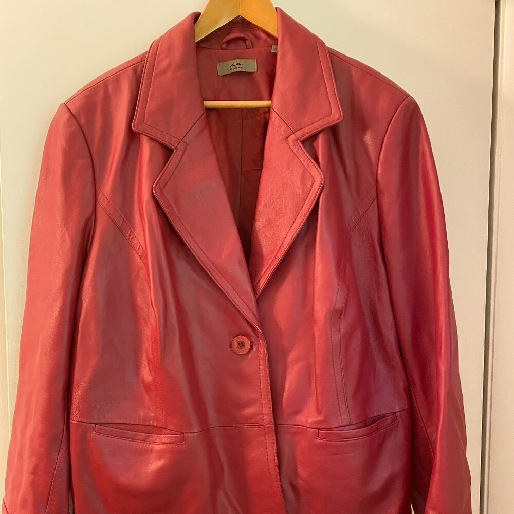 ie Woman Red Leather Jacket 3X